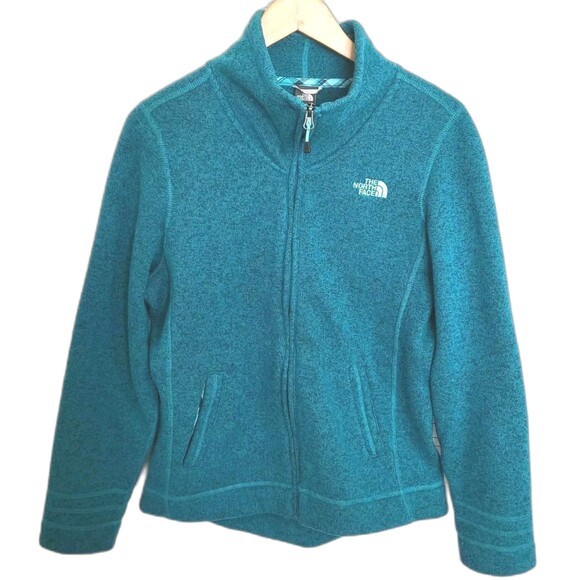 North Face Knit Style Fleece Jacket Crescent Sunset Full Zip Teal Women's M/L - Picture 1 of 12